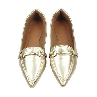 MOCASSIM METALIZADO | BICO ALONGADO COM ENFEITE EM ABS dourado